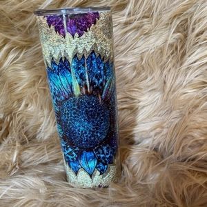 Turquoise Glitter Sunflower Tumbler